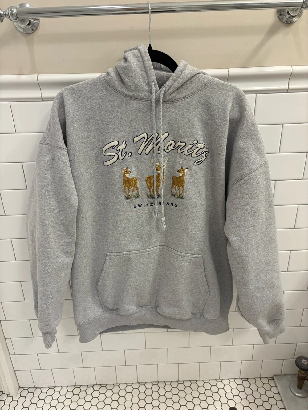 Brandy Melville Rare St. Moritz Deer Embroidered Oversized Hoodie Sweatshirt